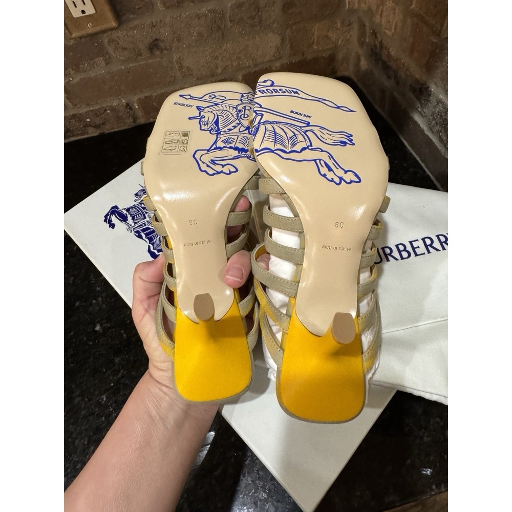 Authentic Burberry Women Yellow Beige CARMINE STRAP Check Stiletto Sandals - Picture 9 of 13